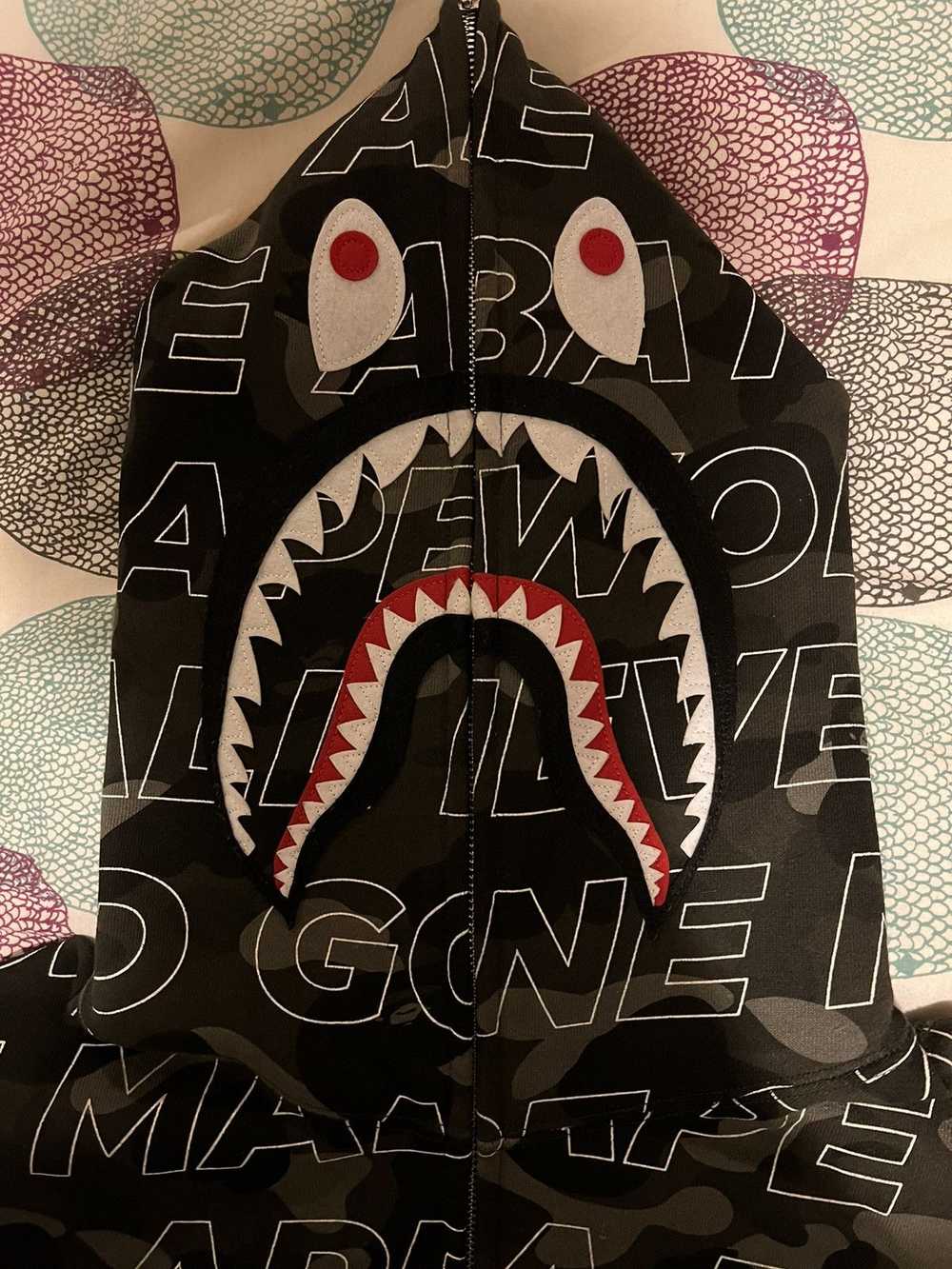 Bape Text Color Camo Shark Full Zip Hoodie - image 3