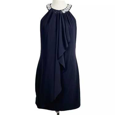 Caché Dress 10 Black Stretch Beaded Pearls Sleeve… - image 1