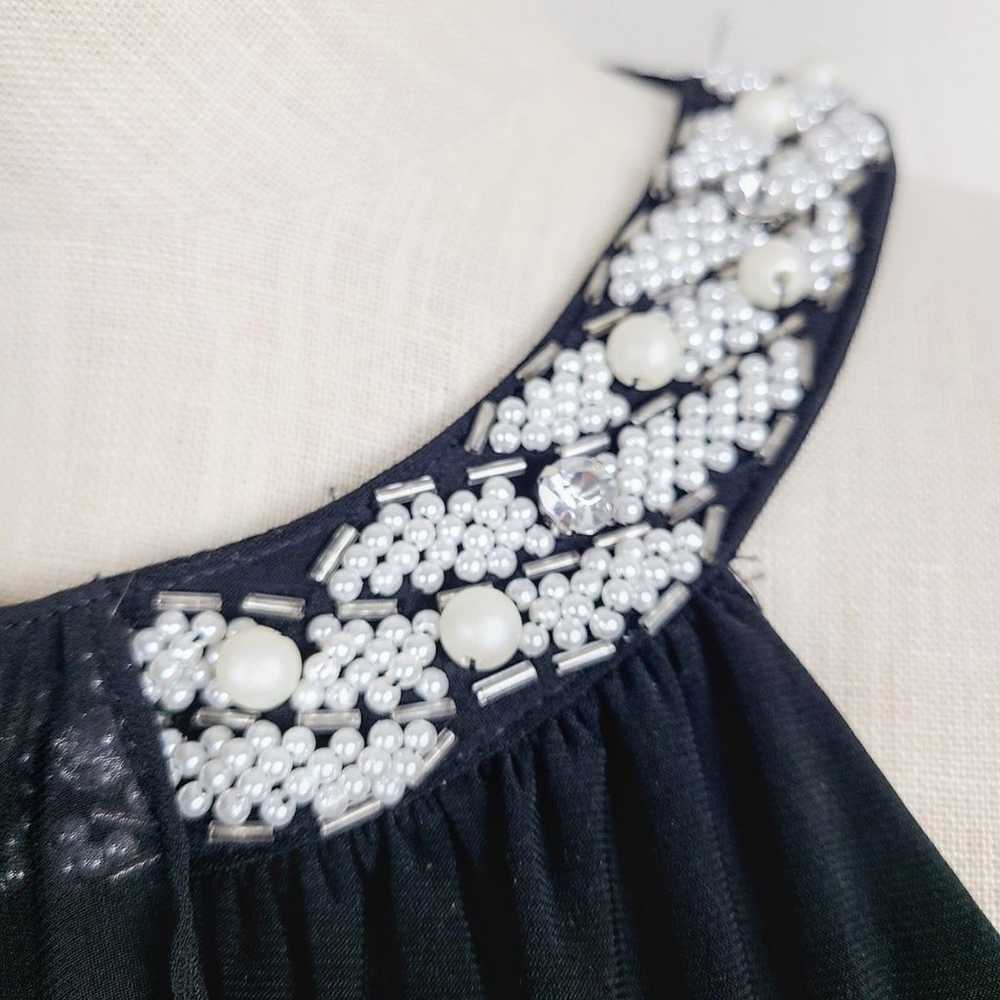 Caché Dress 10 Black Stretch Beaded Pearls Sleeve… - image 3