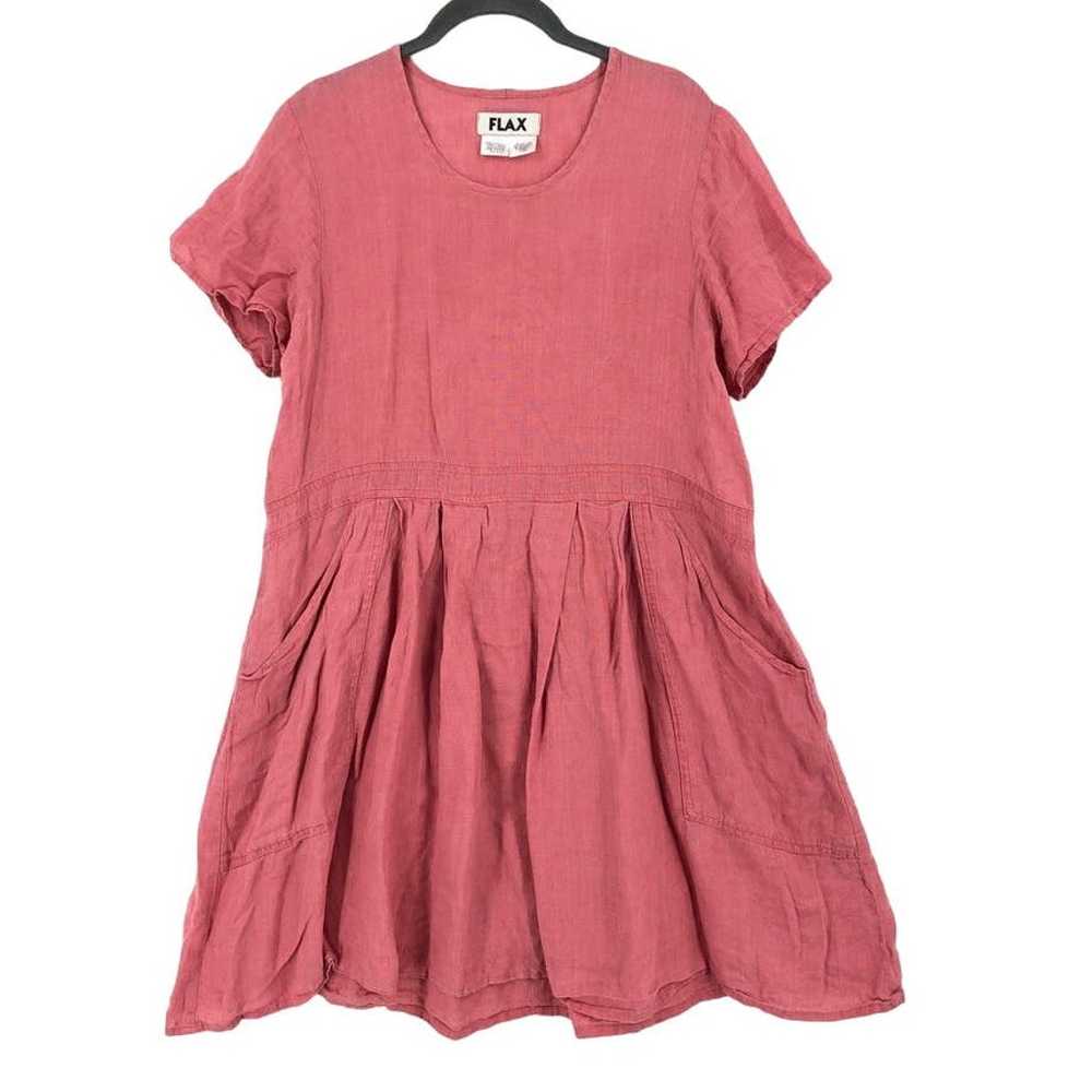 Flax Fit & Flare Dress Women Medium Pink Linen Ru… - image 1