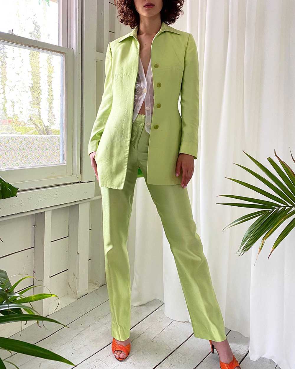 90s Versace Raw Silk Pant Suit - image 1