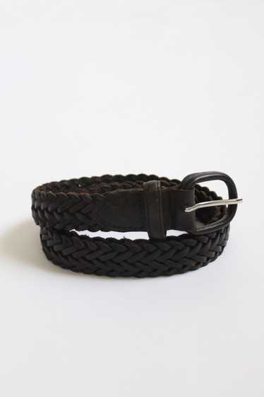 braided dark walnut leather belt - image 1