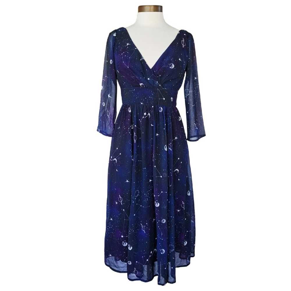 eShakti Retro Night Sky Midi Dress Size XS Stars … - image 2