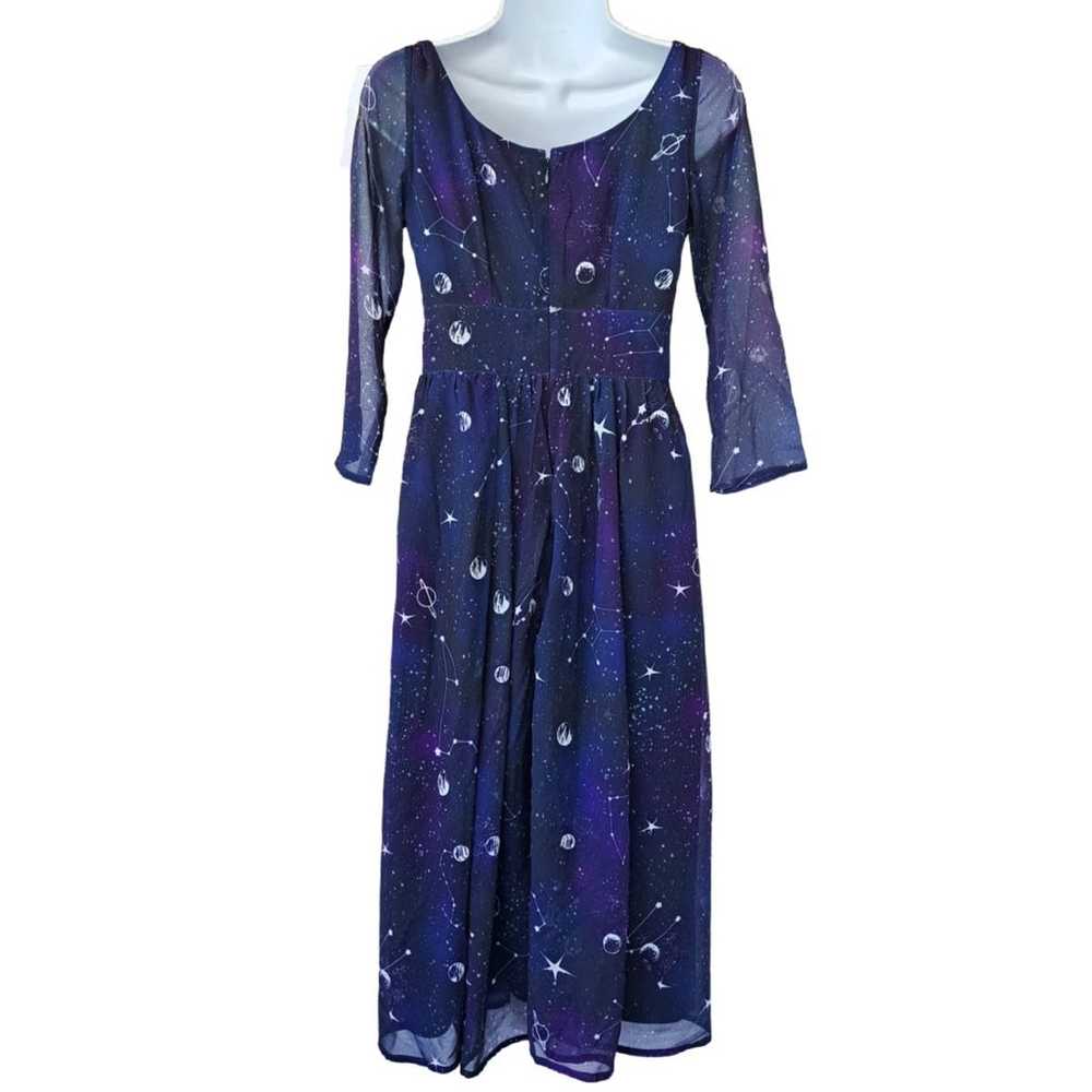 eShakti Retro Night Sky Midi Dress Size XS Stars … - image 6