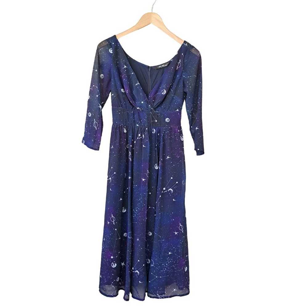 eShakti Retro Night Sky Midi Dress Size XS Stars … - image 7
