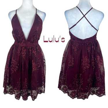 Lulu’s Sheer Burgundy Lace Party Event Dance Dres… - image 1