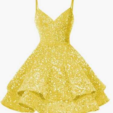 Yellow formal sequin prom dress