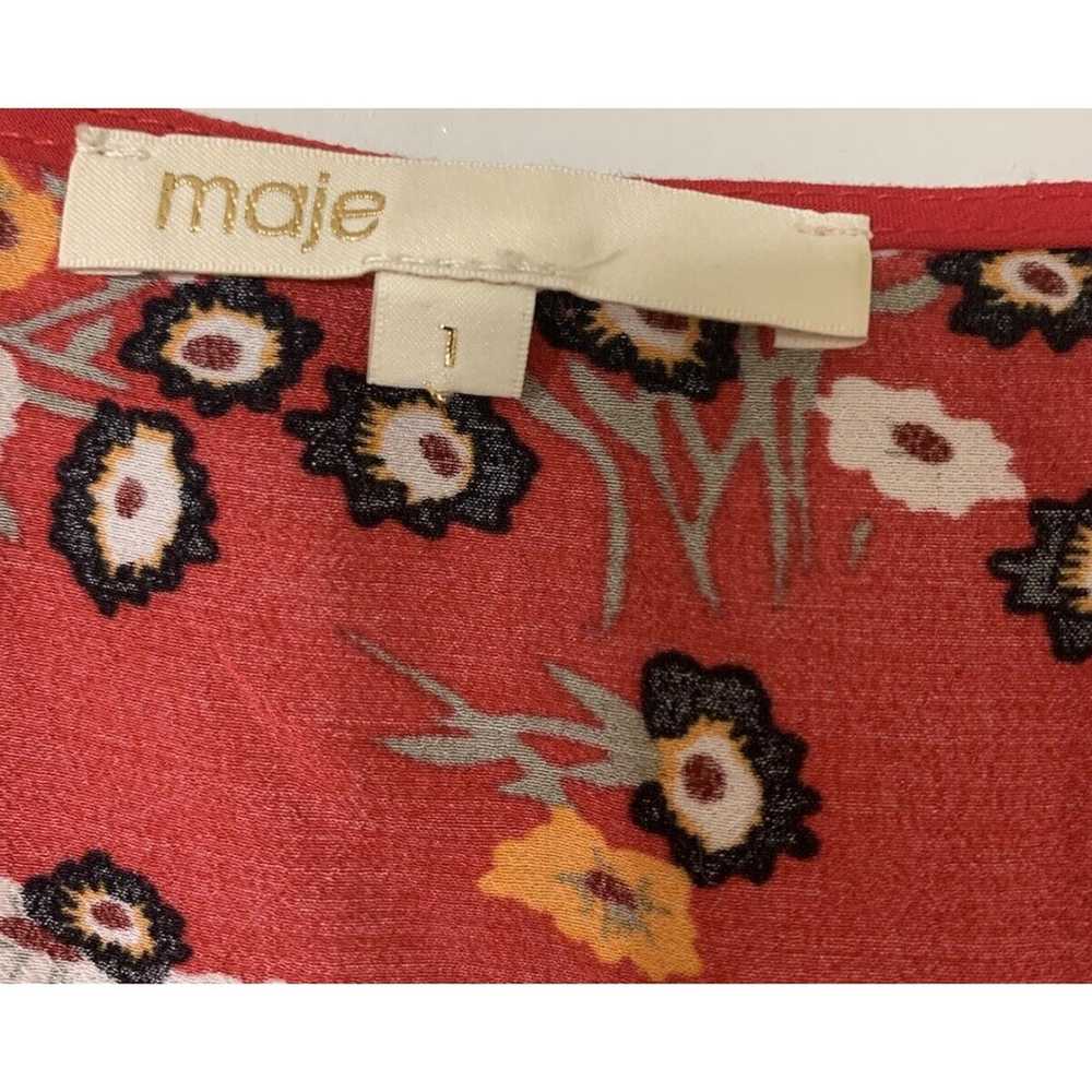 Maje Rahimi Red Floral Print Ruffle Faux Wrap Min… - image 6