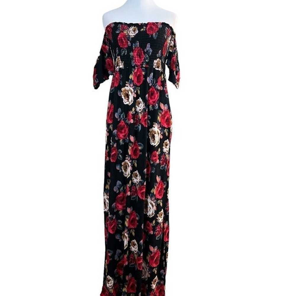 Alter'd State Maxi Dress S Black Red Rose Floral … - image 1
