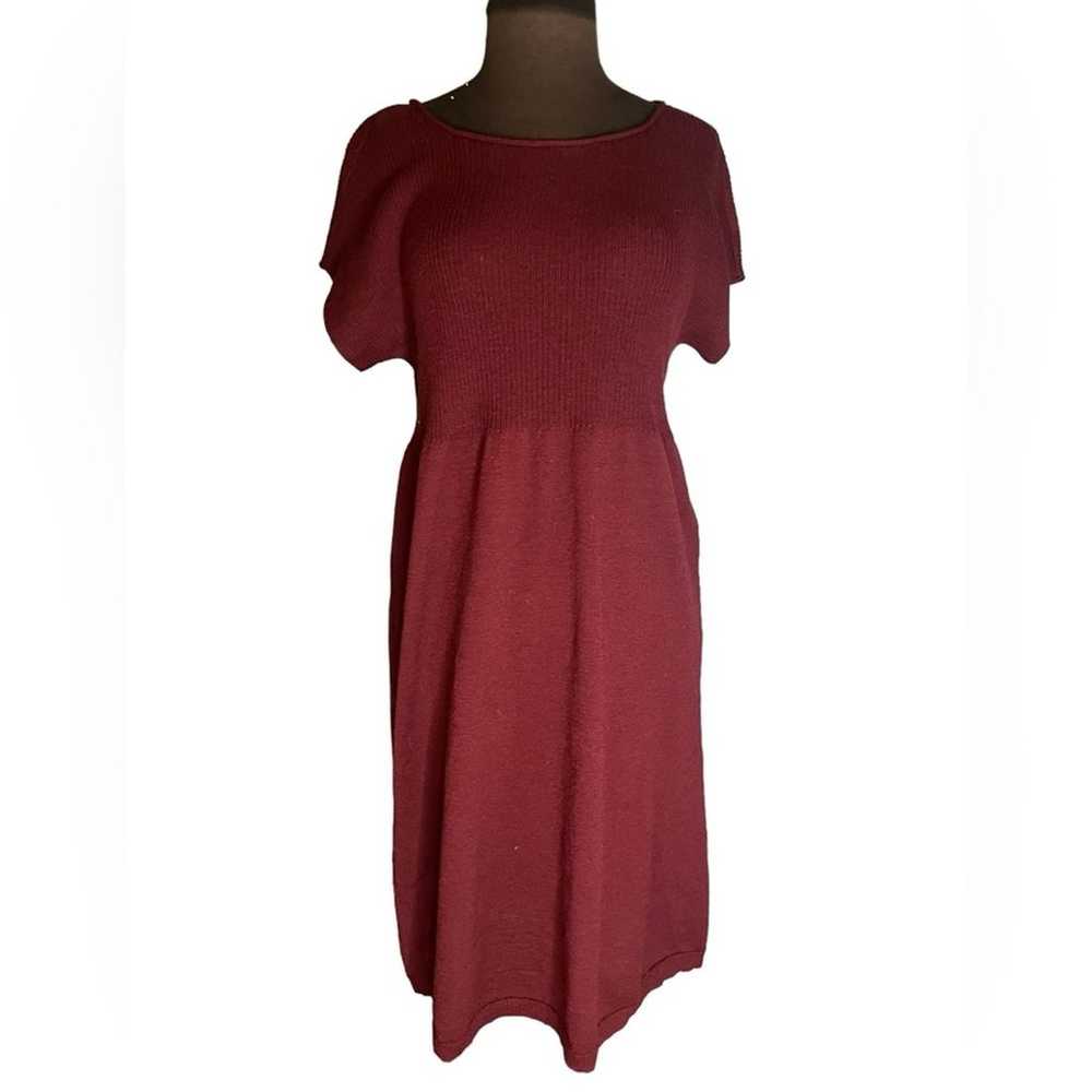 Eileen Fisher Burgundy Ribbed Top Babydoll Short … - image 2