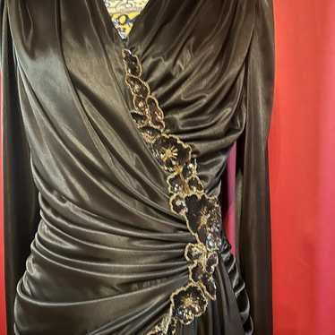 Vintage 1980’s Black draped and ruched wrap dress… - image 1