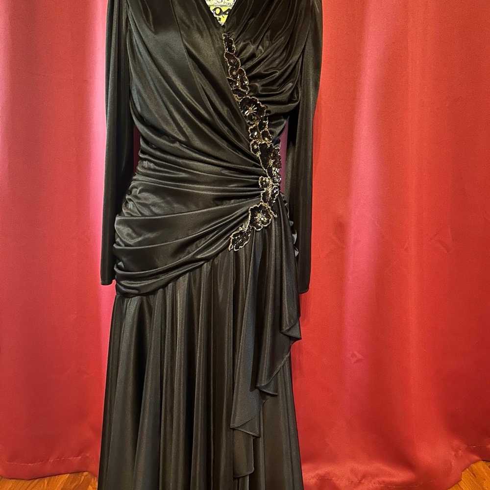 Vintage 1980’s Black draped and ruched wrap dress… - image 2