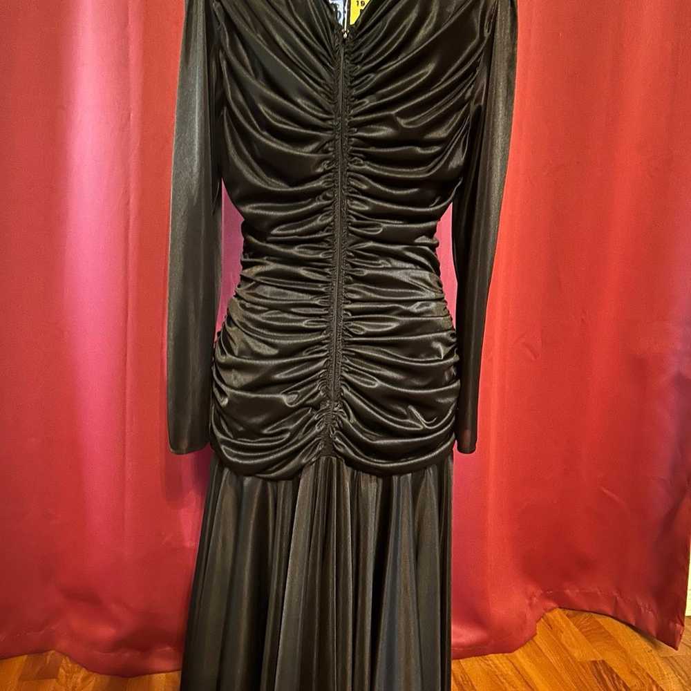 Vintage 1980’s Black draped and ruched wrap dress… - image 3