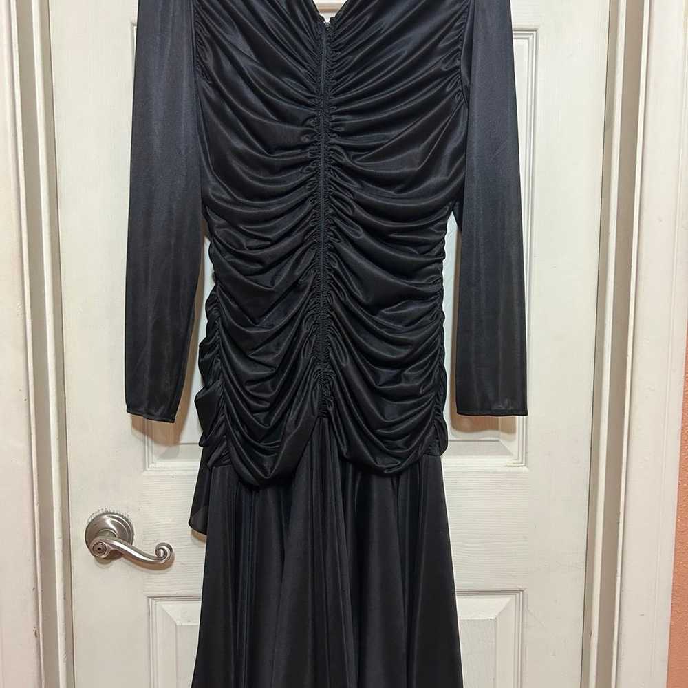 Vintage 1980’s Black draped and ruched wrap dress… - image 5