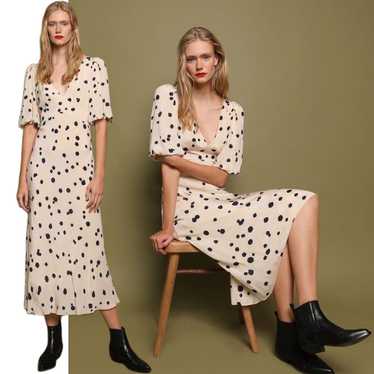 BOHME Polka Dots Midi Cream Neutral Flowy Dress W… - image 1