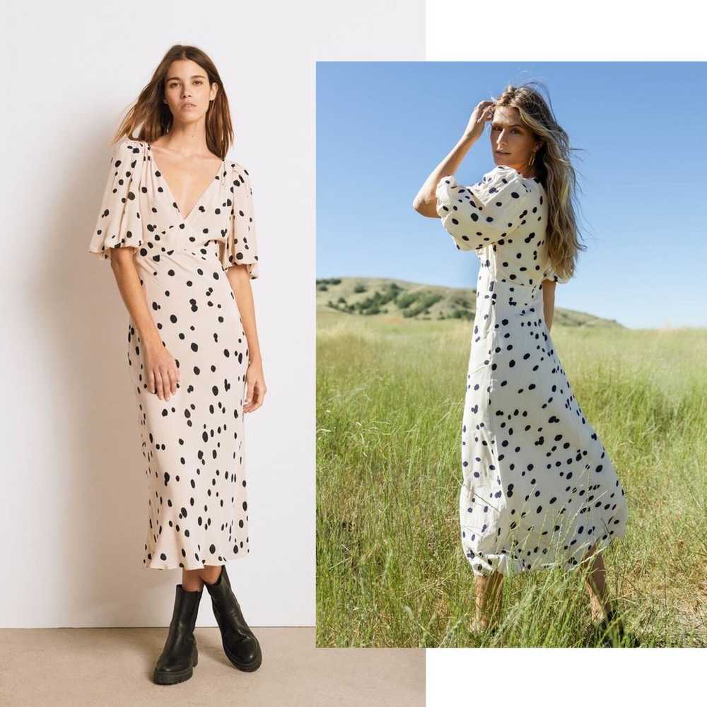 BOHME Polka Dots Midi Cream Neutral Flowy Dress W… - image 4