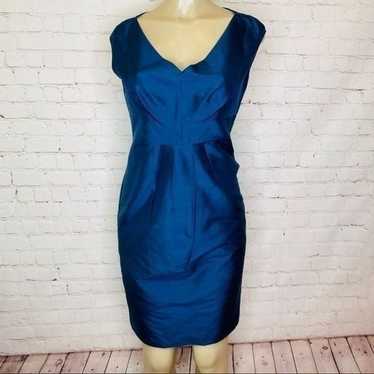 Magaschoni blue silk dress with front pleats