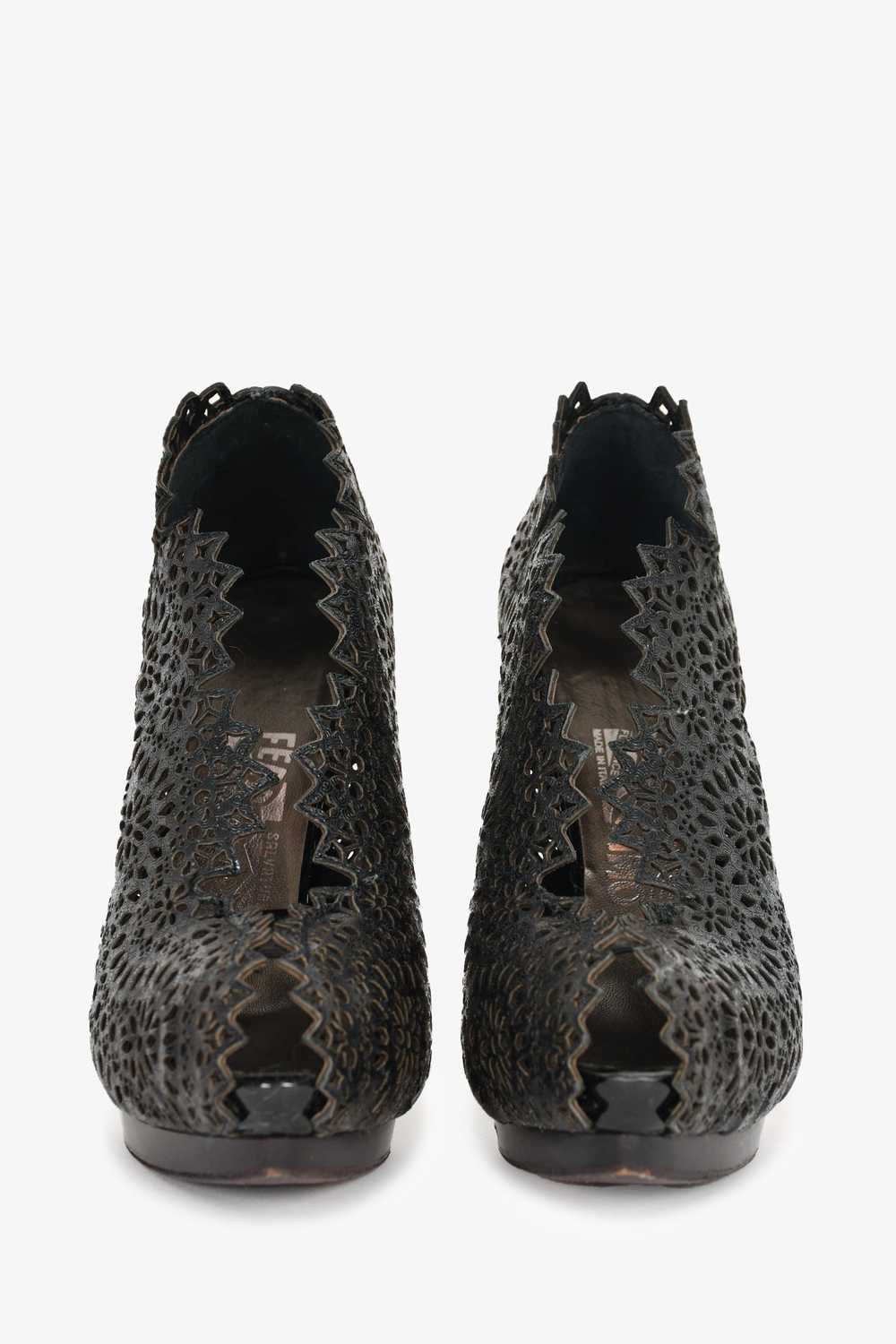 Salvatore Ferragamo Black Leather Perforated Heel… - image 3