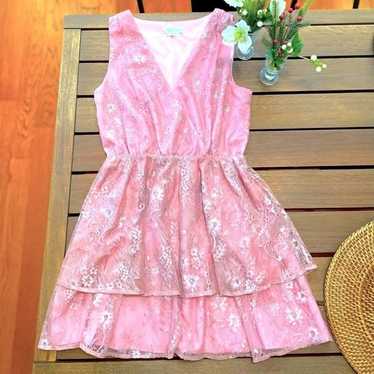Revolve Dress Pink Small Lace layered Embellished 