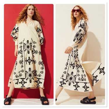 H&M Embroidered Cotton Wide Cut Kaftan Dress Ligh… - image 1