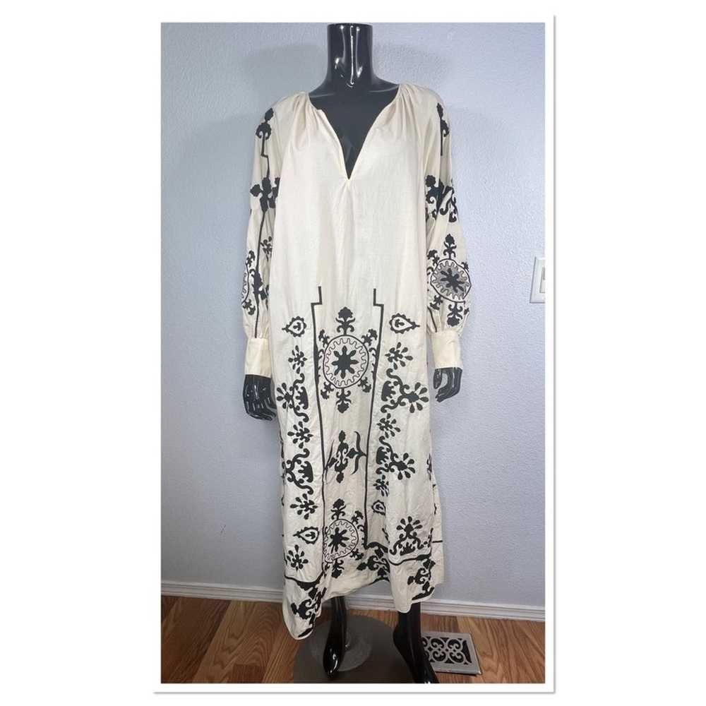 H&M Embroidered Cotton Wide Cut Kaftan Dress Ligh… - image 2
