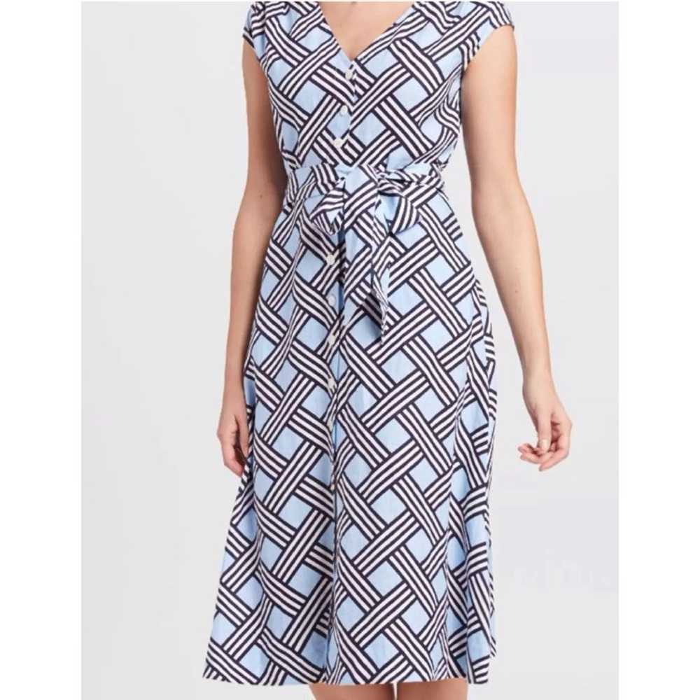Draper James Lattice Blue Linen Midi Dress Button… - image 10