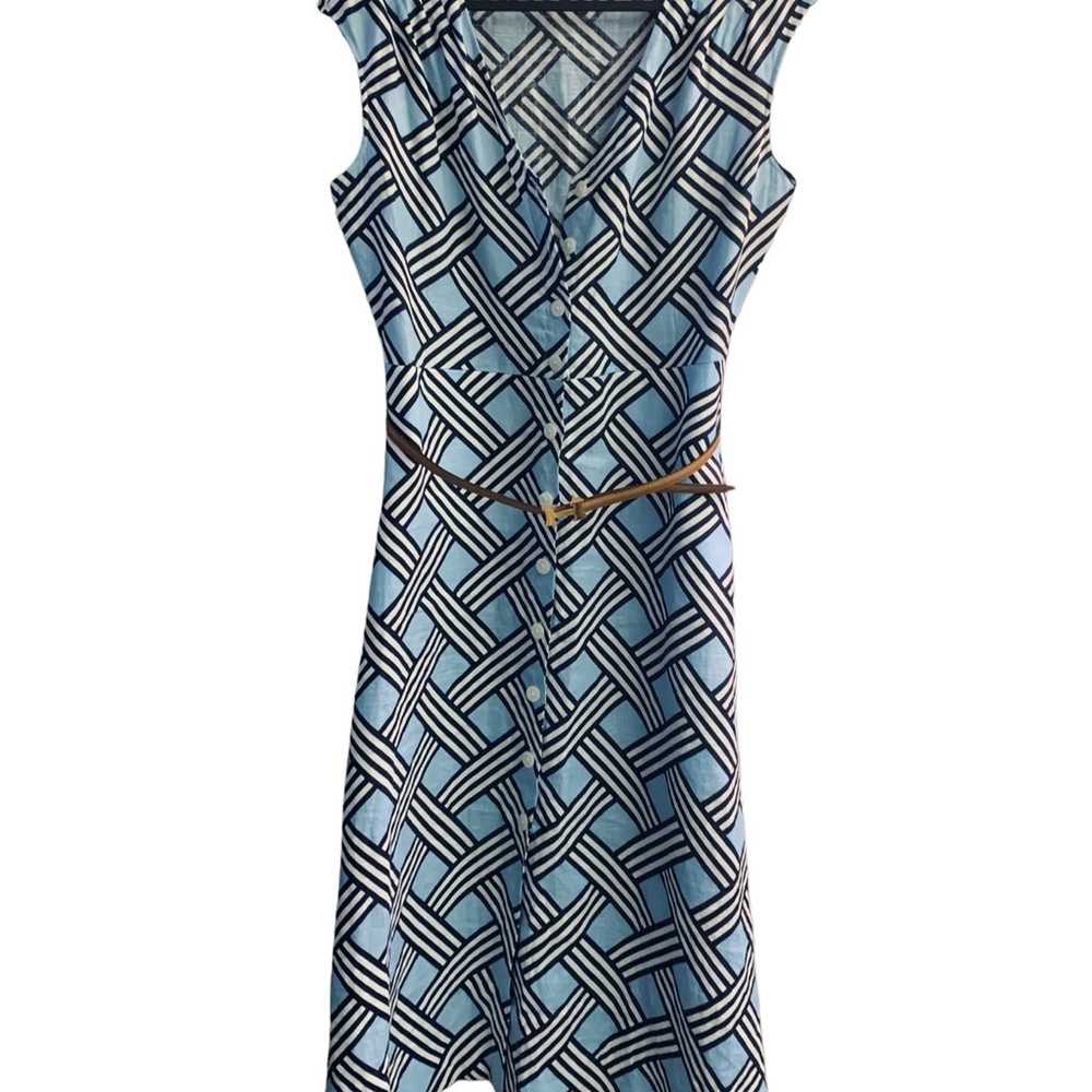 Draper James Lattice Blue Linen Midi Dress Button… - image 3