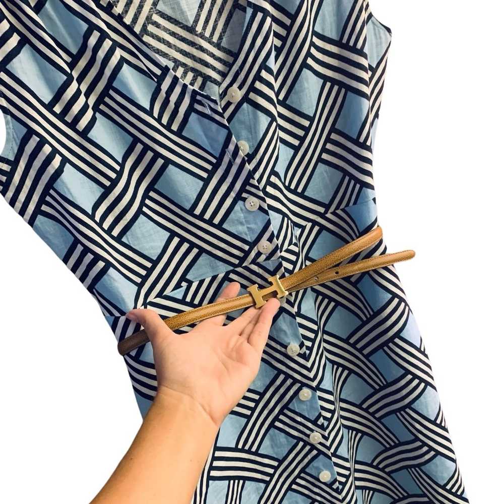 Draper James Lattice Blue Linen Midi Dress Button… - image 4