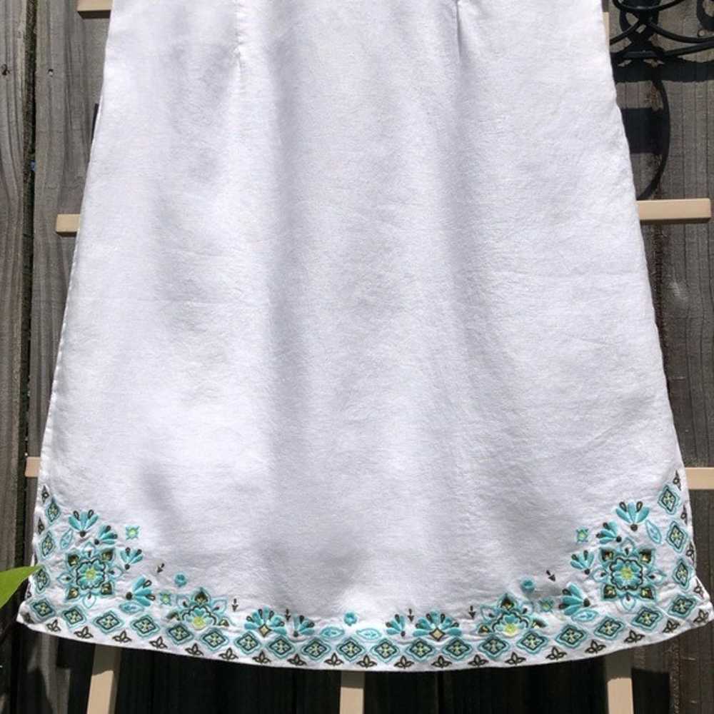 J. Jill White 100% Linen Floral Turquoise Embroid… - image 5