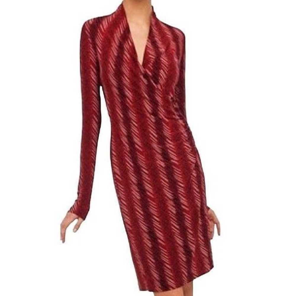 Norma Kamali Faux Wrap Dress Red & Black Micro St… - image 1