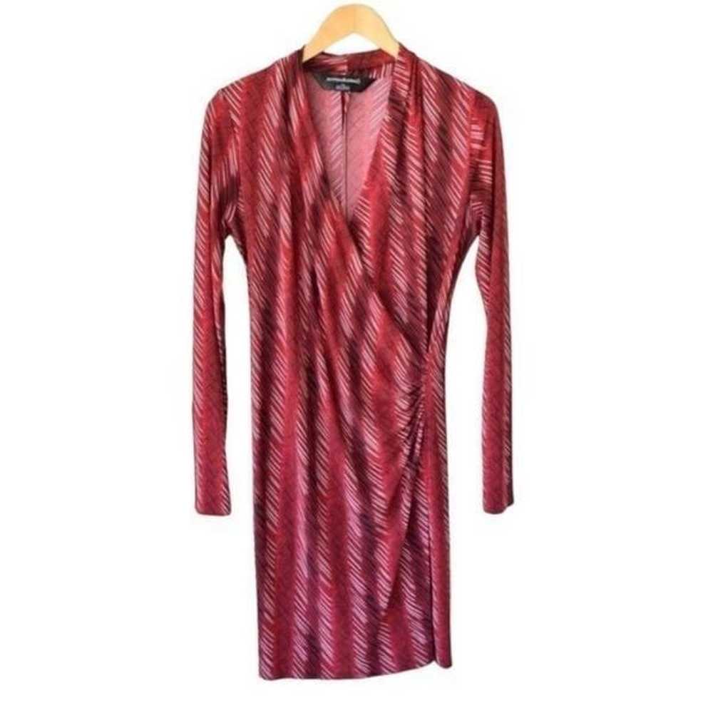 Norma Kamali Faux Wrap Dress Red & Black Micro St… - image 3