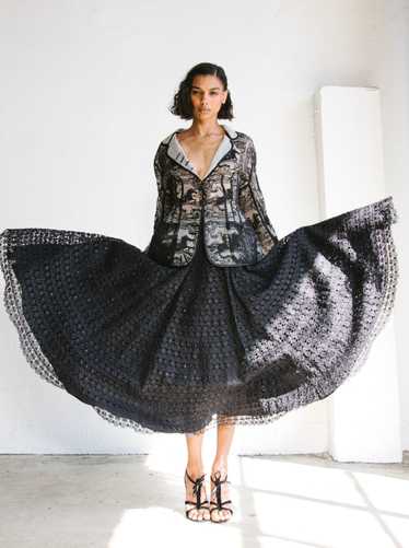 Black Embellished Lace Midi Skirt - image 1