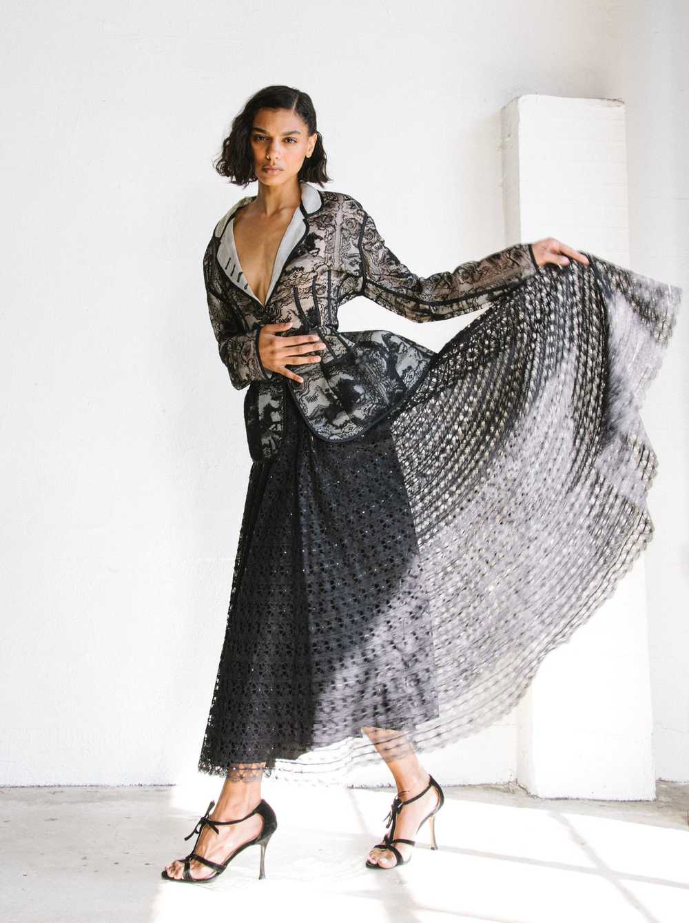 Black Embellished Lace Midi Skirt - image 2