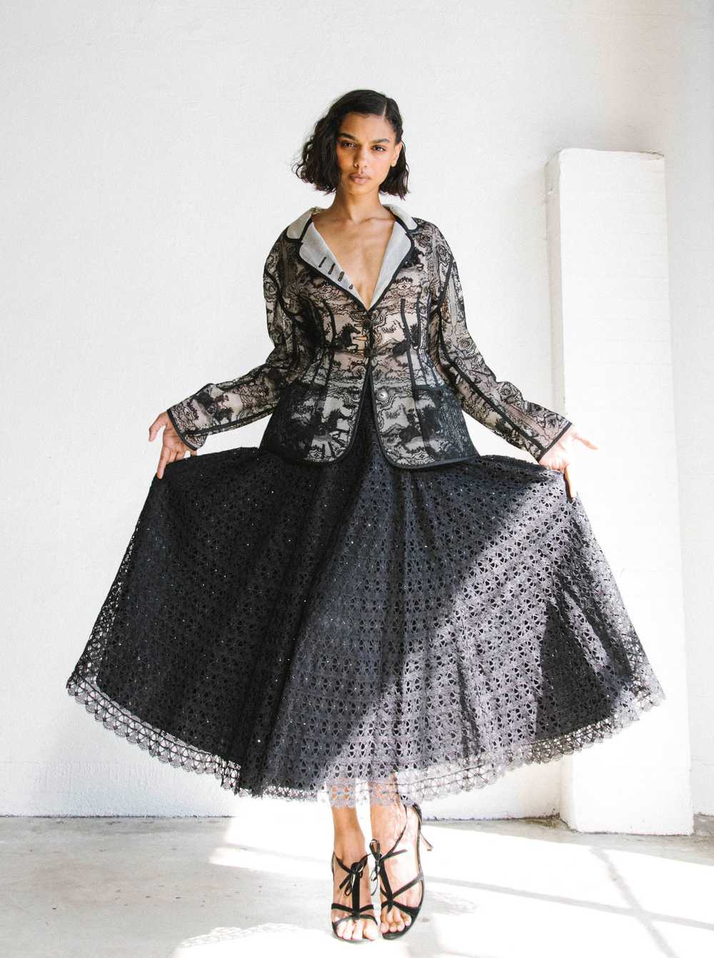 Black Embellished Lace Midi Skirt - image 3