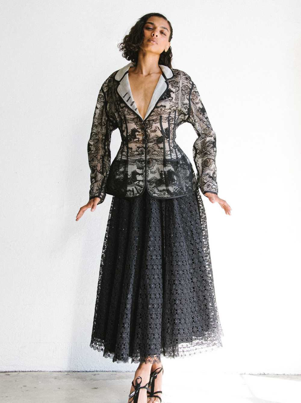 Black Embellished Lace Midi Skirt - image 4