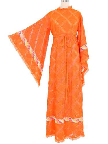 Bright Orange Angel Sleeve Mexican Wedding Dress