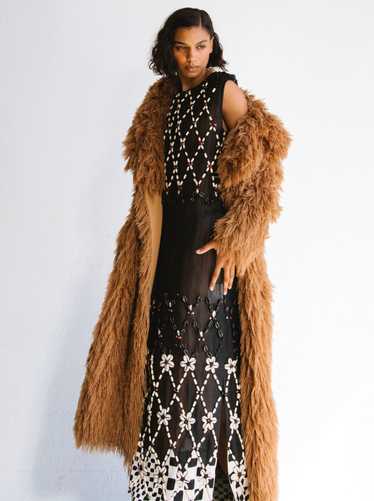 Brown Yarn Shag Maxi Coat