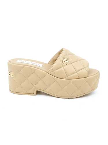 Chanel Nude Quilted Platform Sandals, 35