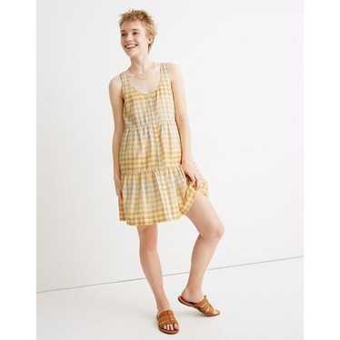 Madewell Button Tiered Plaid Yellow Dress