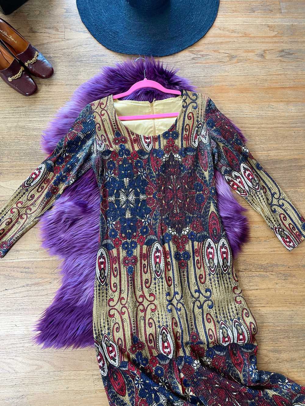 Vintage 60s / 70s Metallic Psychedelic Maxi Dress… - image 5