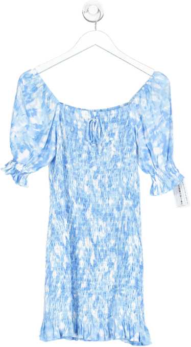 Faithful The Brand Blue Ruched Puff Sleeve Mini D… - image 1