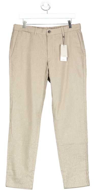 MANGO Beige Slim Fit Structured Cotton Trousers BN
