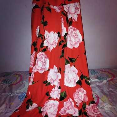 Red/pink floral maxi/midi skirt