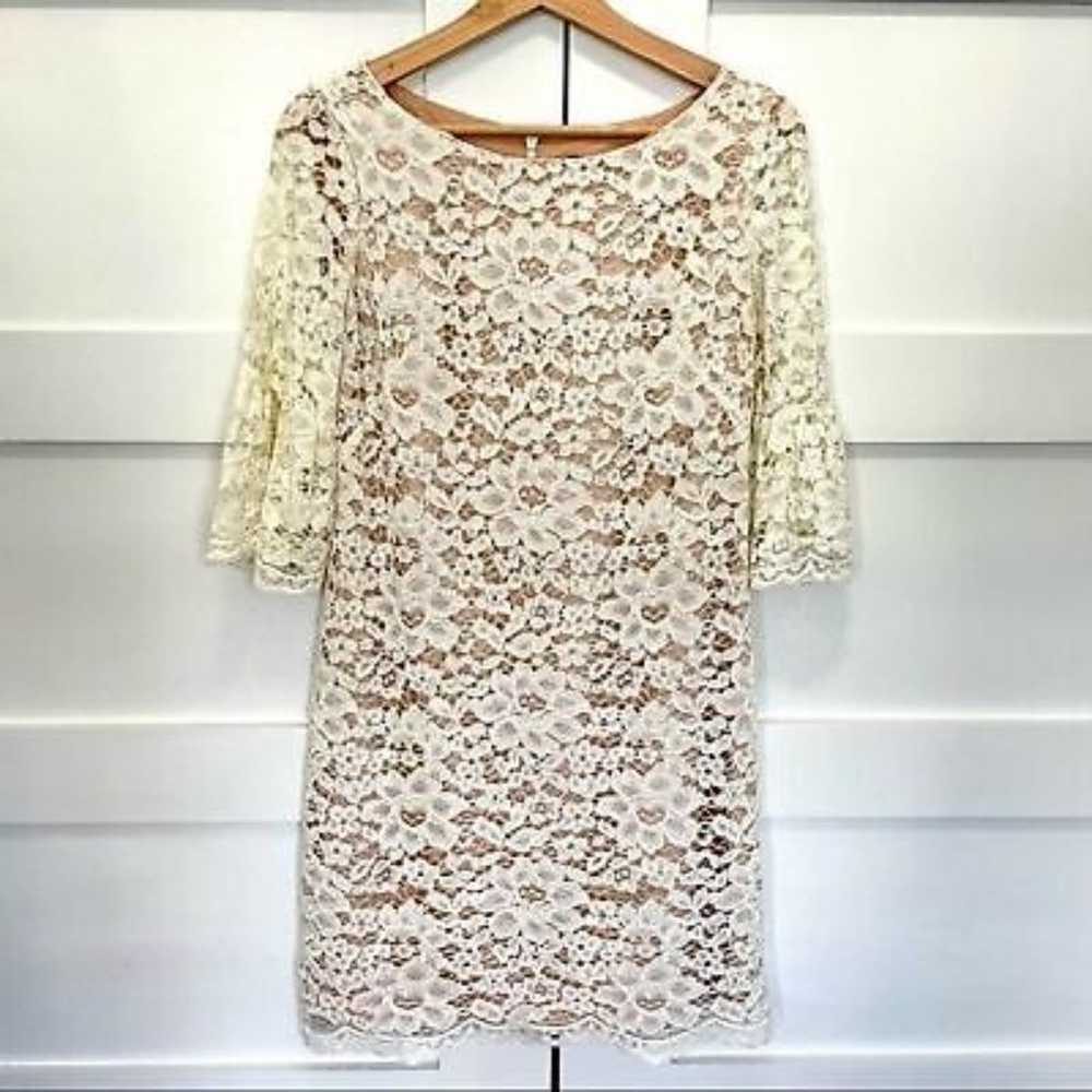 Vince Camuto lace dress size 2 tan cream floral l… - image 1