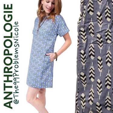 Anthropologie Feather Print Cotton Shift Dress wit