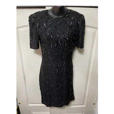 Vintage 100%silk black beaded dress