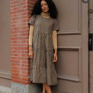 Tradlands Chalet Tiered Dress in Brown Gingham si… - image 1
