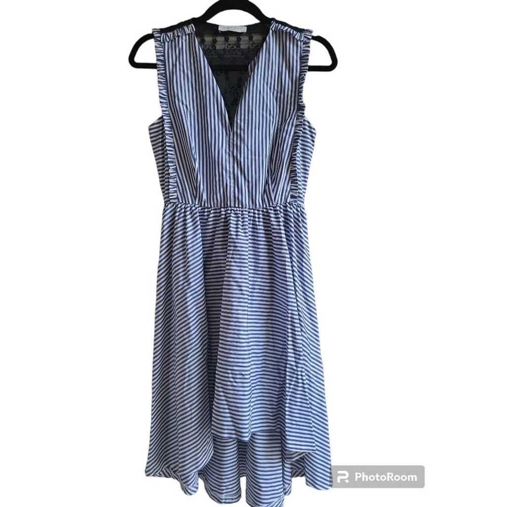 Sandro Womens Shift Dress Blue White Striped Ruff… - image 1