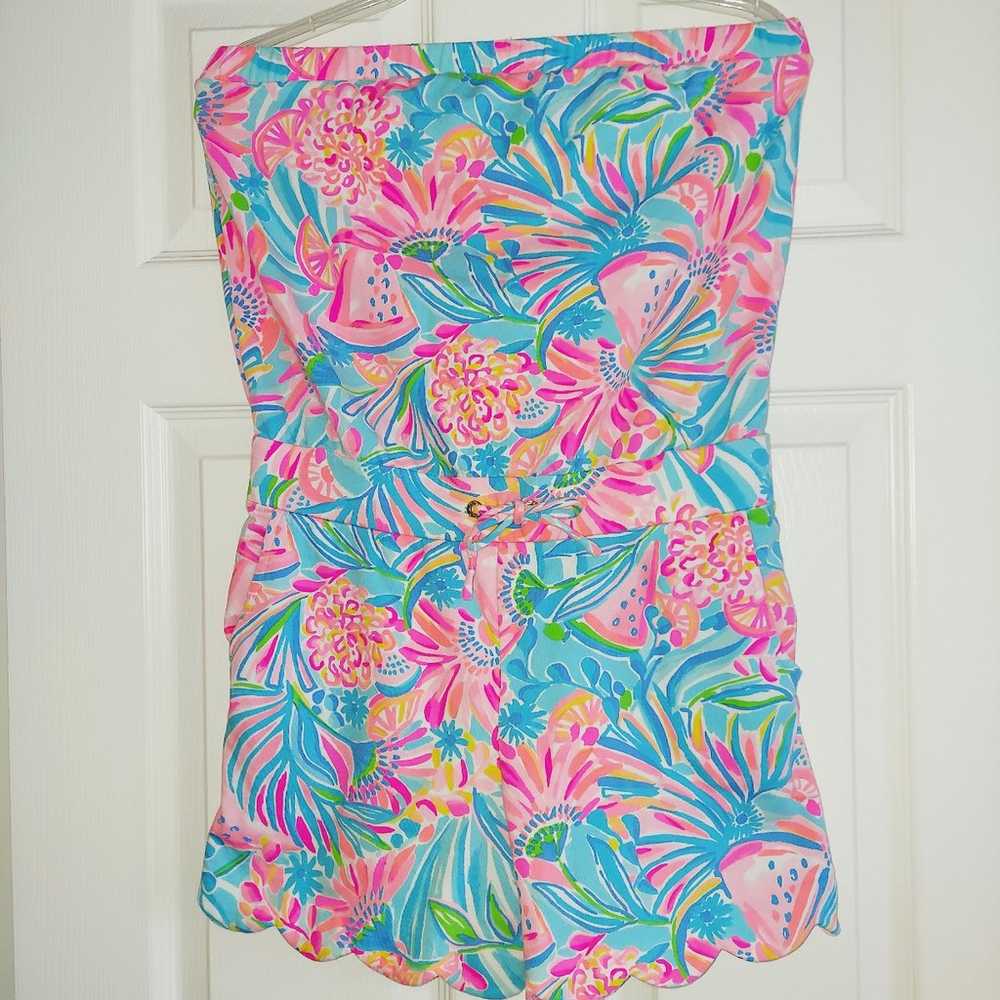Lilly Pulitzer Jace Strapless Romper Tropical Pun… - image 3