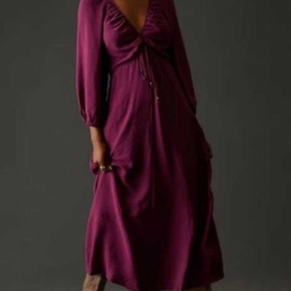 Maeve by Anthropologie Plum Deep V Ruched Midi Dr… - image 2